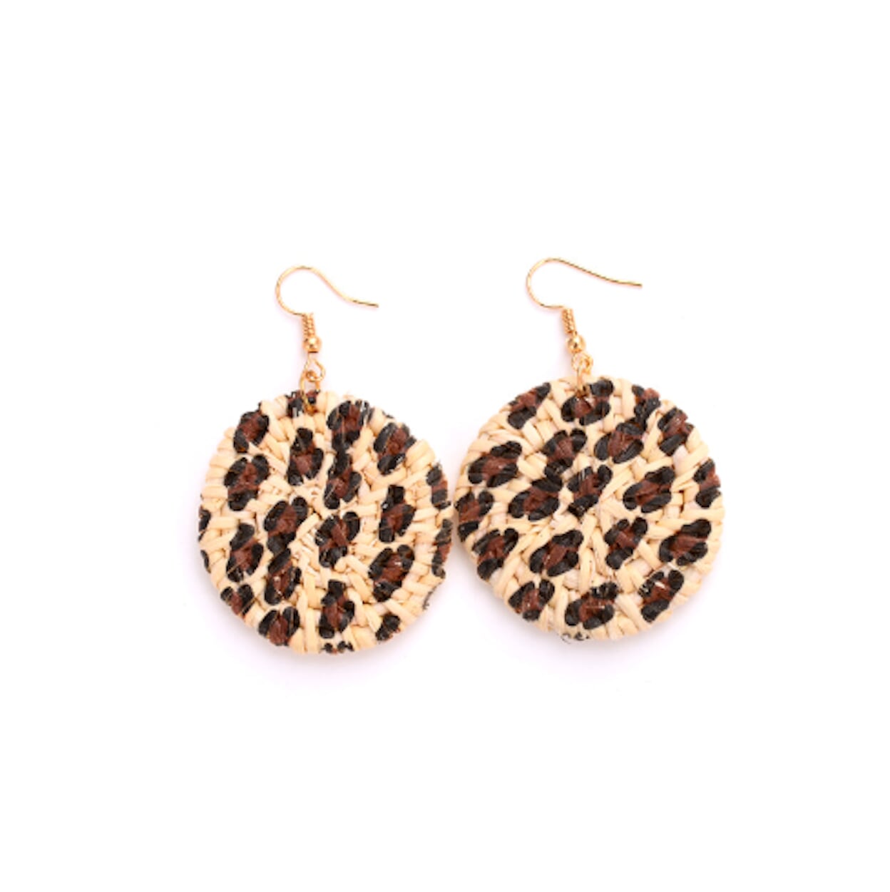 Leopard Print Rattan Dangle Earrings