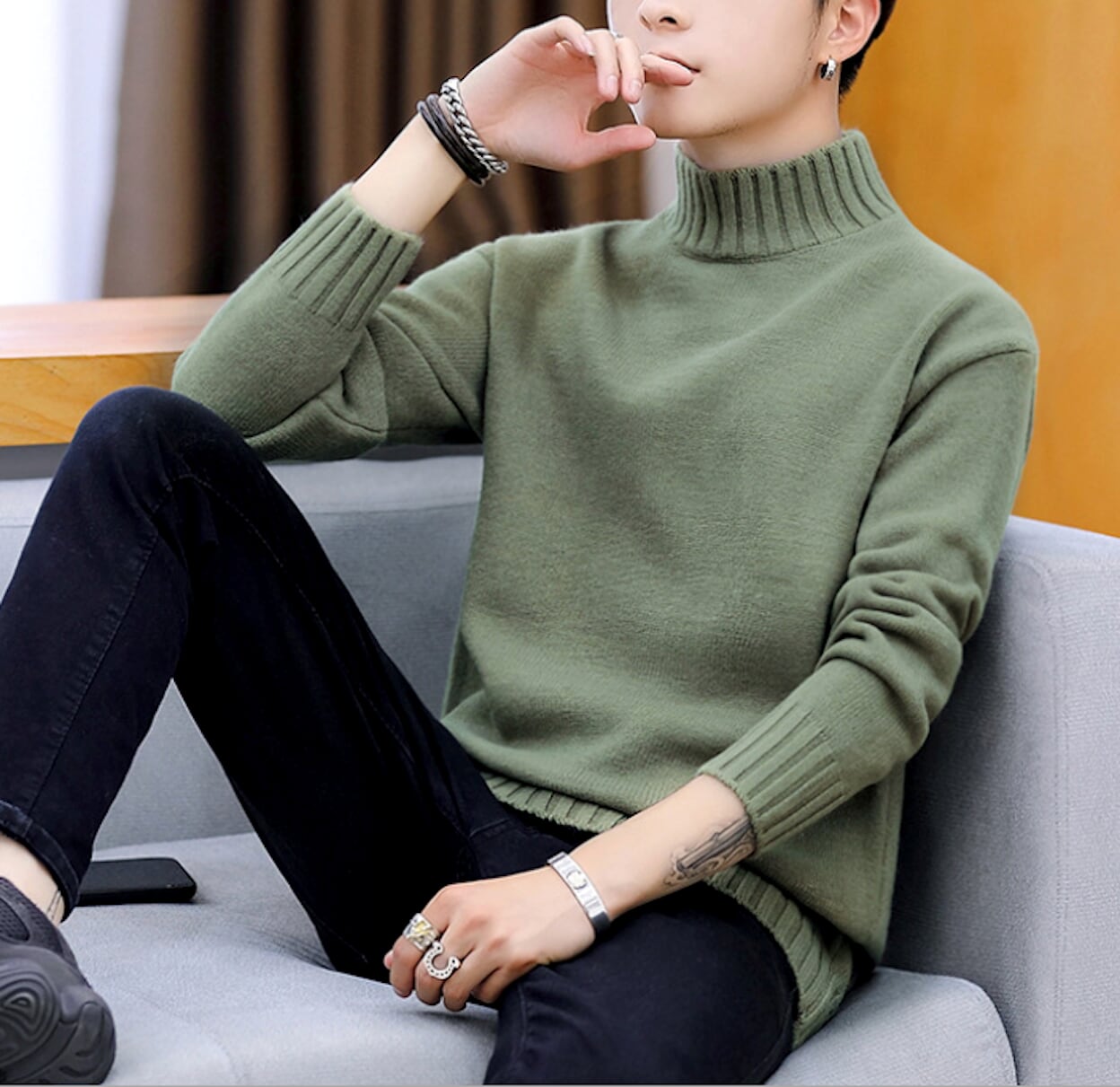 Ribbed Turtleneck Sweater for Men