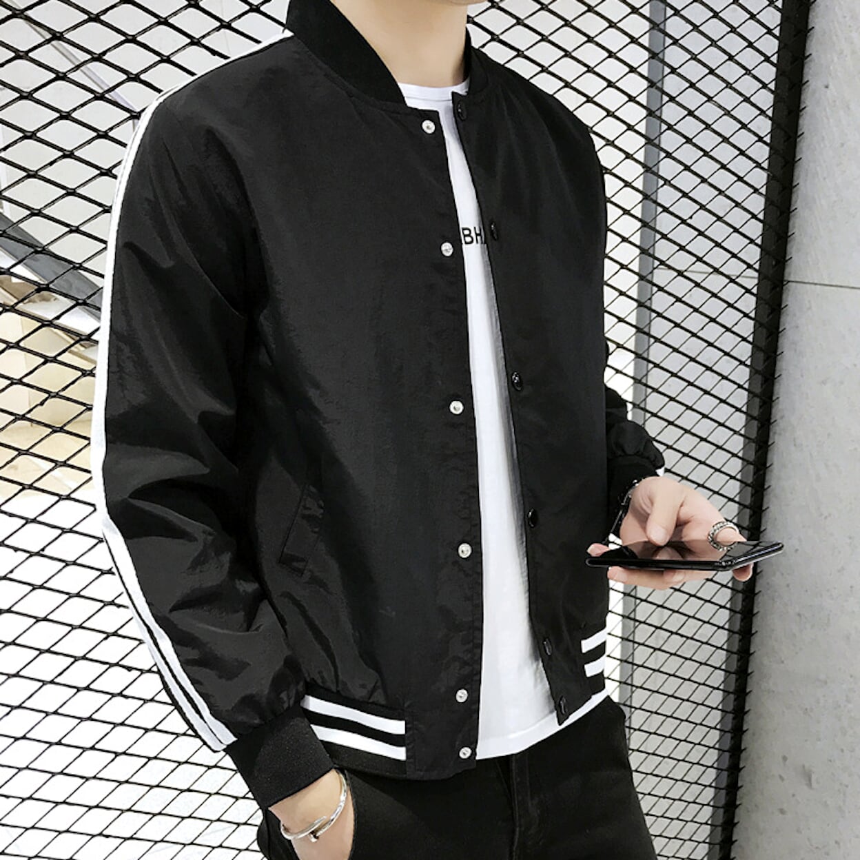 Baseball Jacket for Men with Stripes