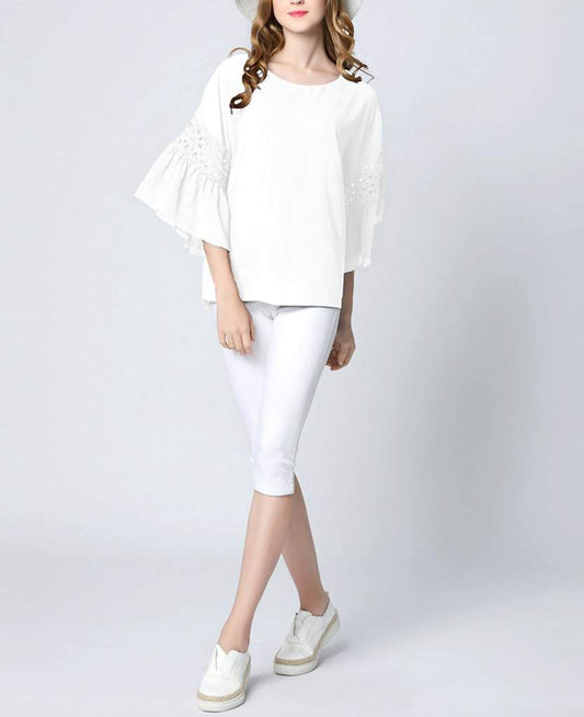 Classic White Top with Elegant Ruffle Sleeves for Women