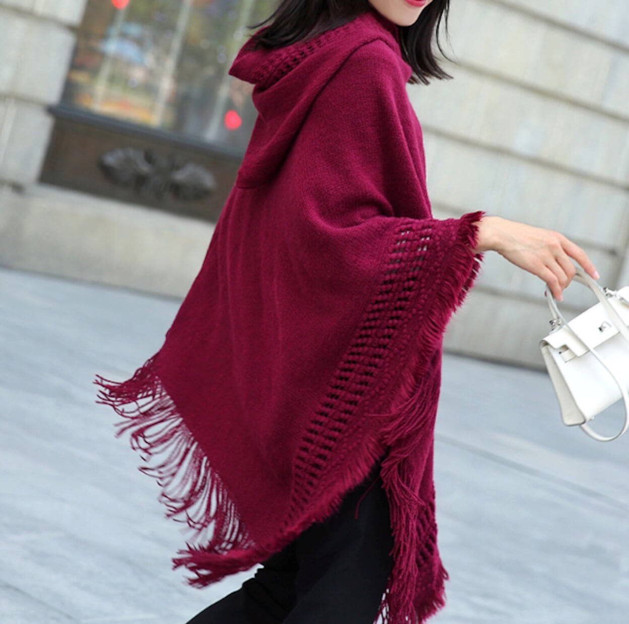 Women's Fringed Hooded Cape