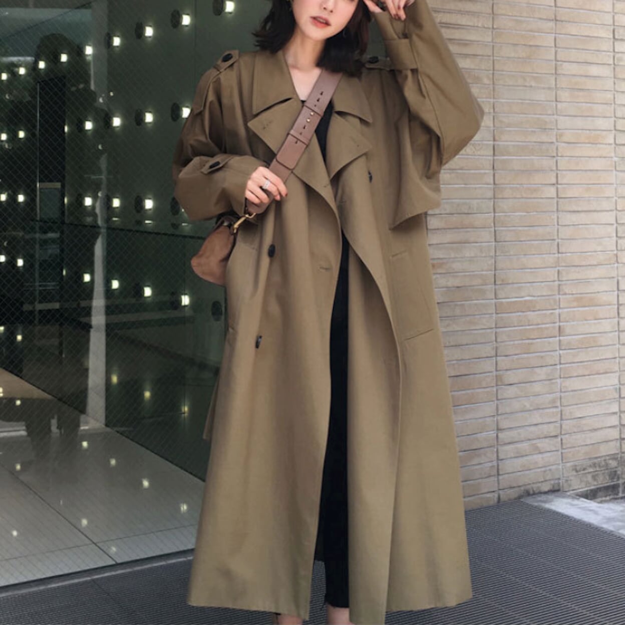 Double-Breasted Long Trench Coat for Women