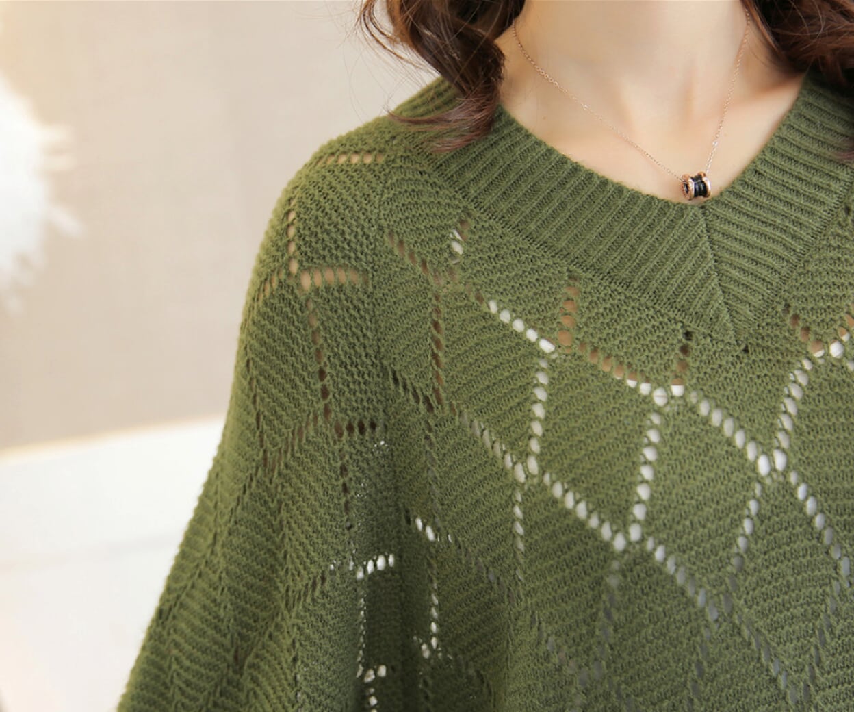 Knit Top with V Neck and Batwing Sleeves for Women