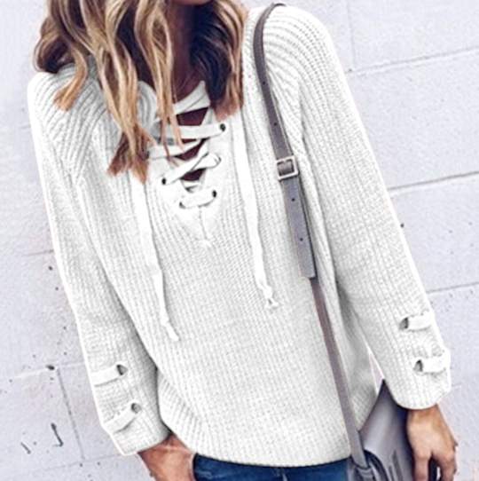 Casual Sweater with Lace-Up Detail for Women
