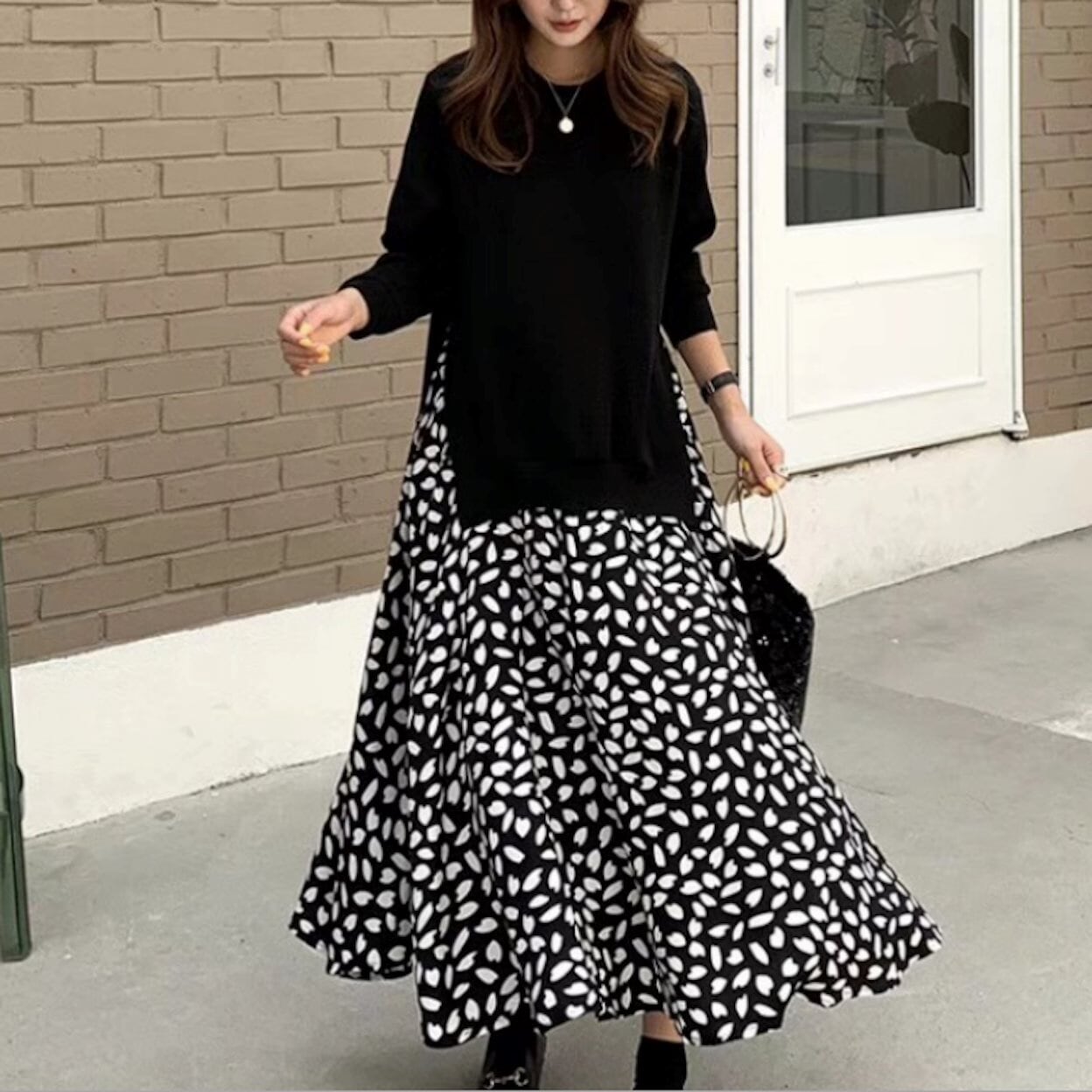 Layered Floral Print Dress Women's Sweater