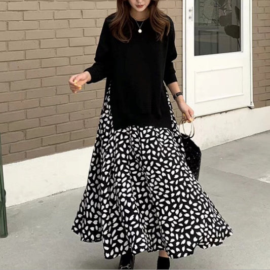 Layered Floral Print Dress Women's Sweater