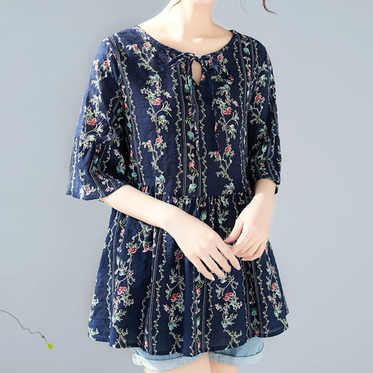 Floral Blouse with Cascading Ruffles for Women