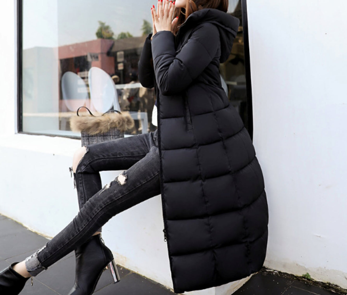 Long Hooded Puffer Jacket for Women