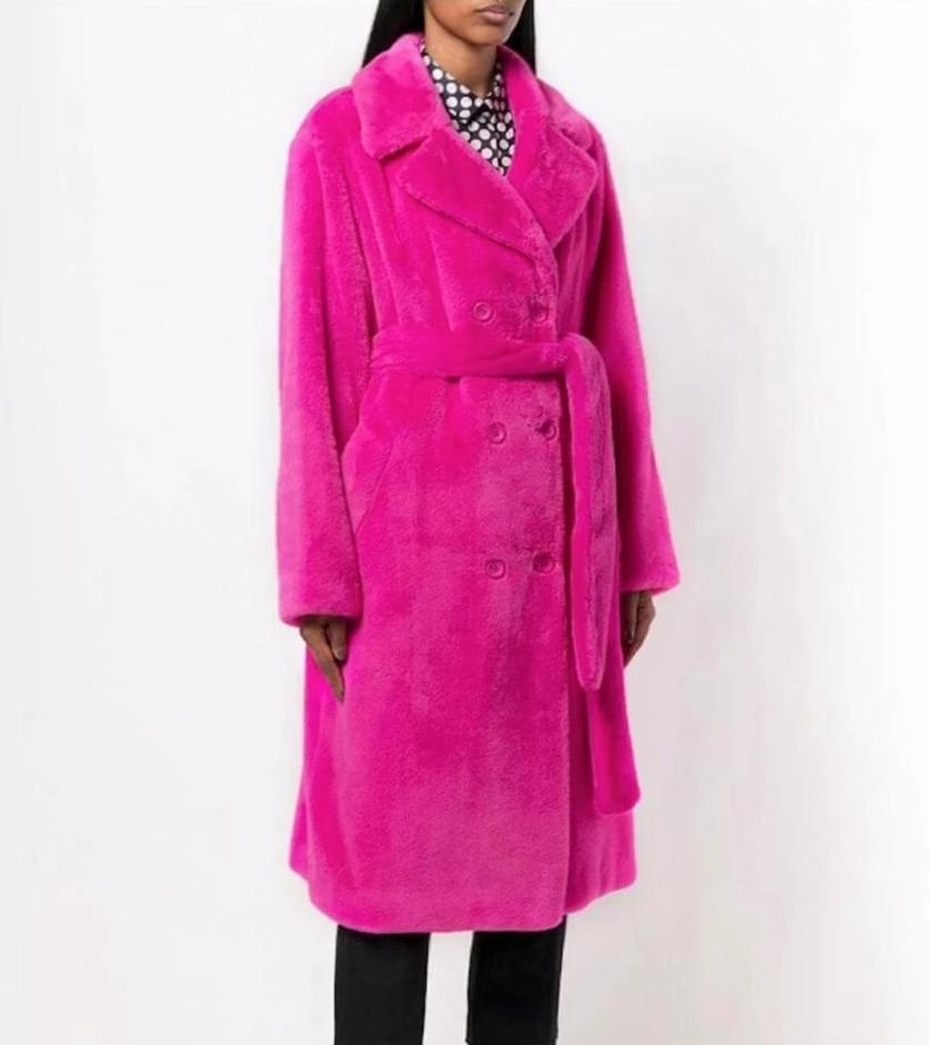 Faux Fur Belted Trench Coat for Women