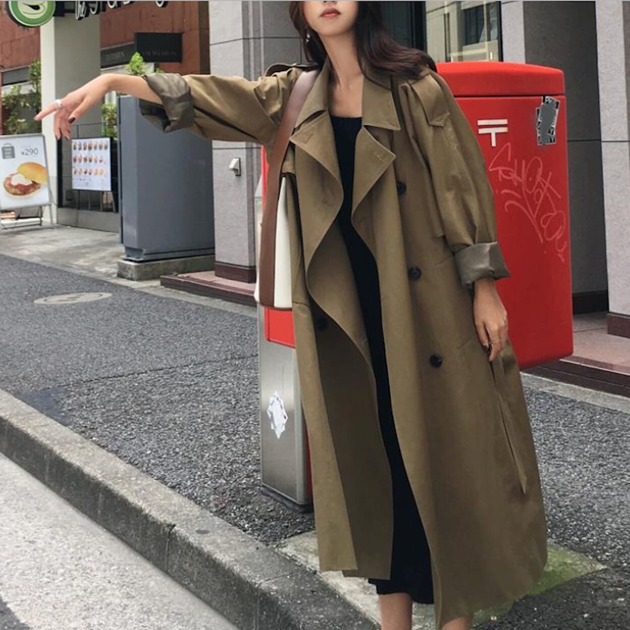 Double-Breasted Long Trench Coat for Women