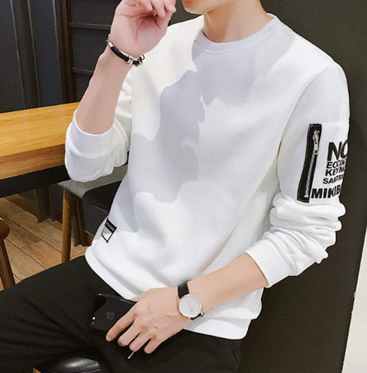White Men's Sweatshirt with Convenient Side Pockets