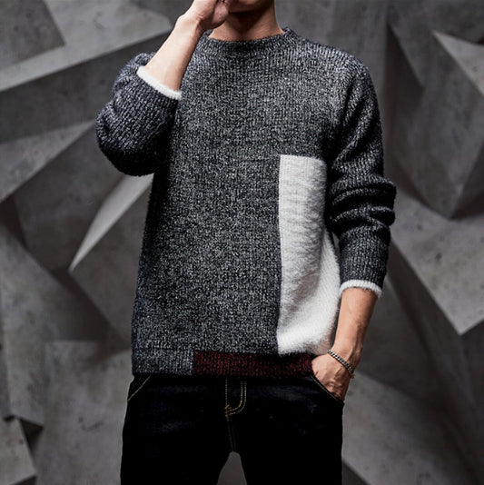 Color-Blocked Round Neck Men's Sweater