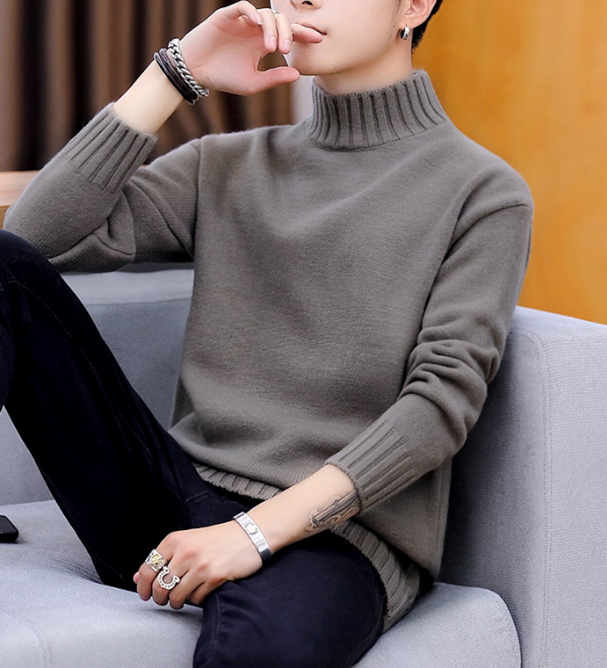 Ribbed Turtleneck Sweater for Men
