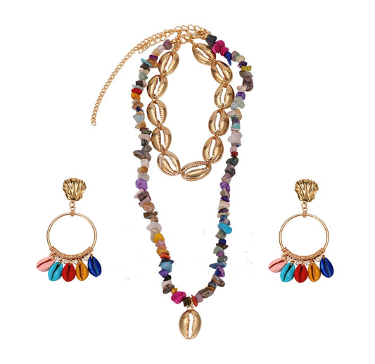 Layered Seashell Necklace and Earrings Set