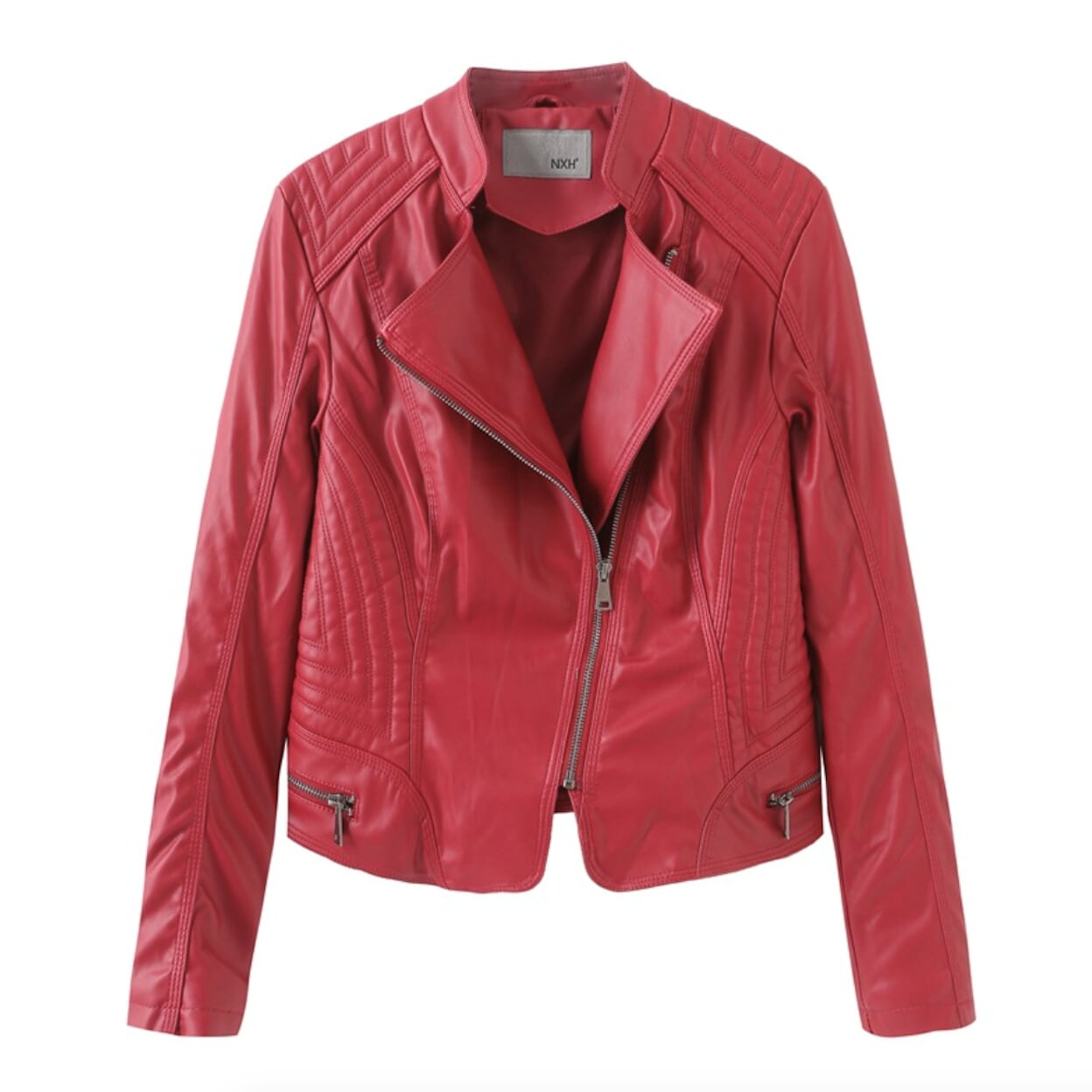 Cropped Motorcycle Jacket for Women with Zipper Accents