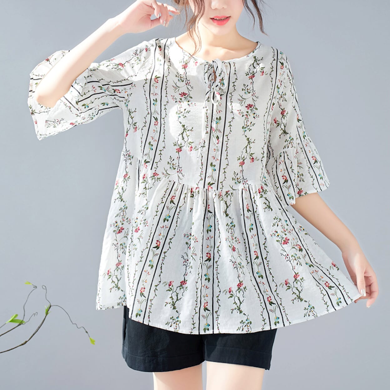 Floral Blouse with Cascading Ruffles for Women