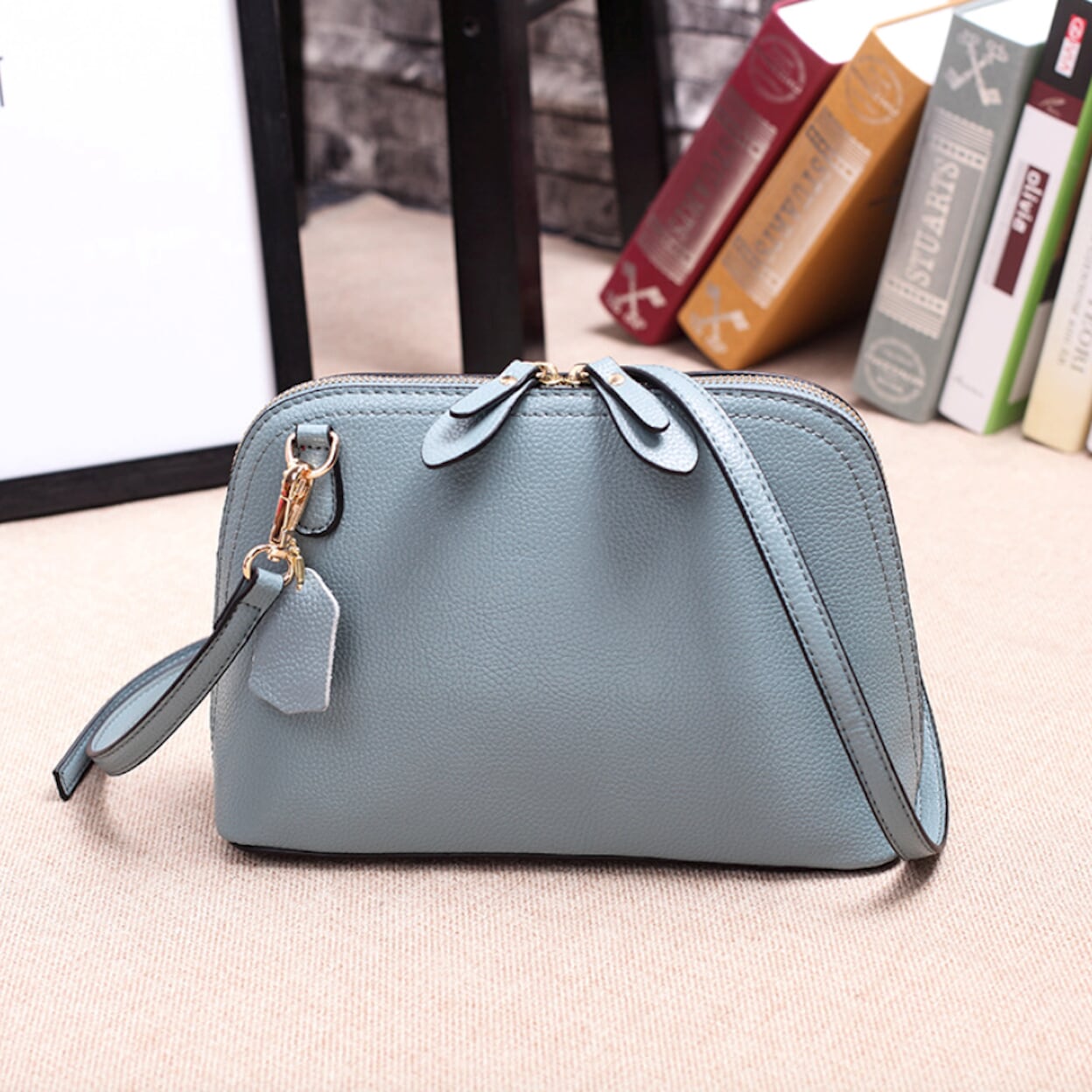 Ladies' Shoulder Bag with Double Zipper Opening
