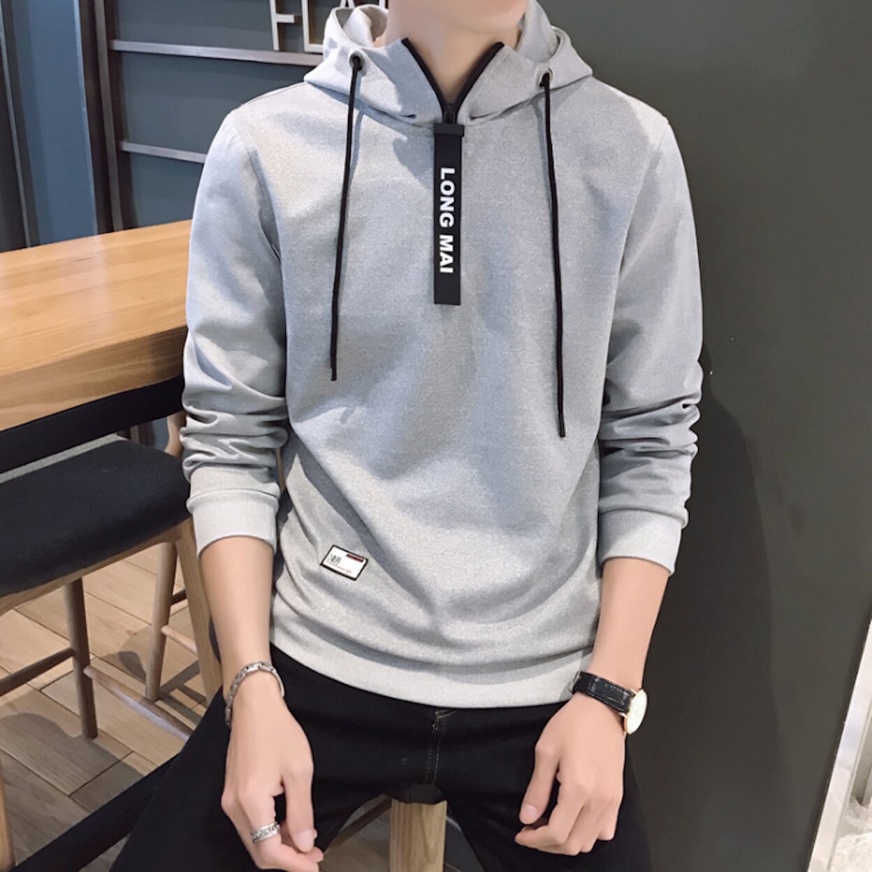 Zippered Men's Hooded Sweatshirt