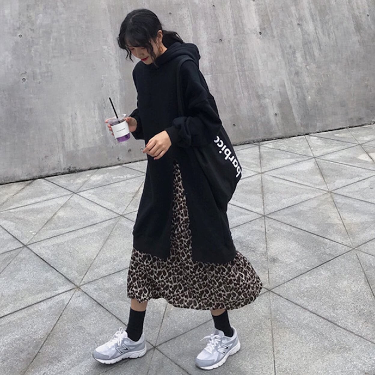 Leopard Print Dress Hoodie for Women with Layered Appearance