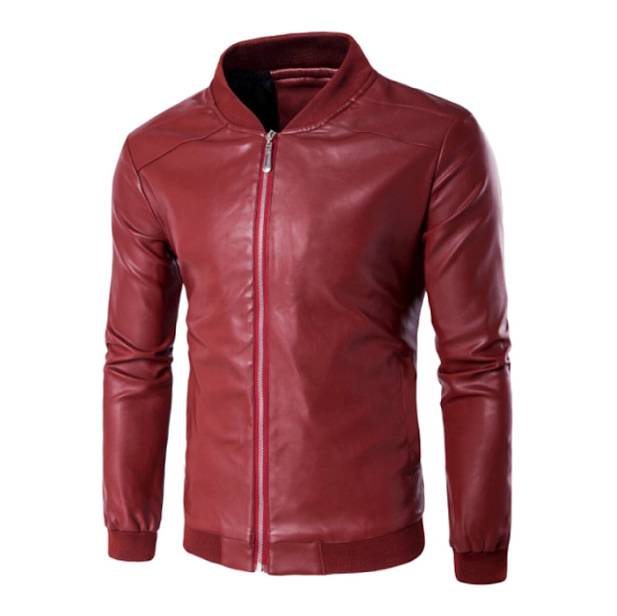 Faux Leather Zip-Up Men's Jacket
