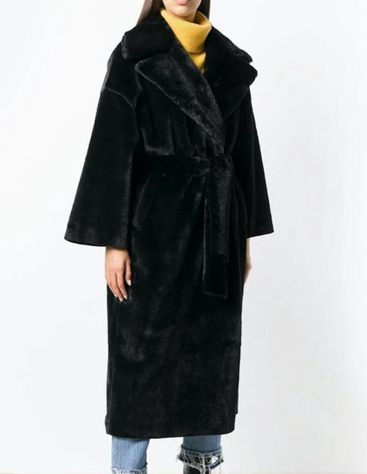 Faux Fur Belted Trench Coat for Women
