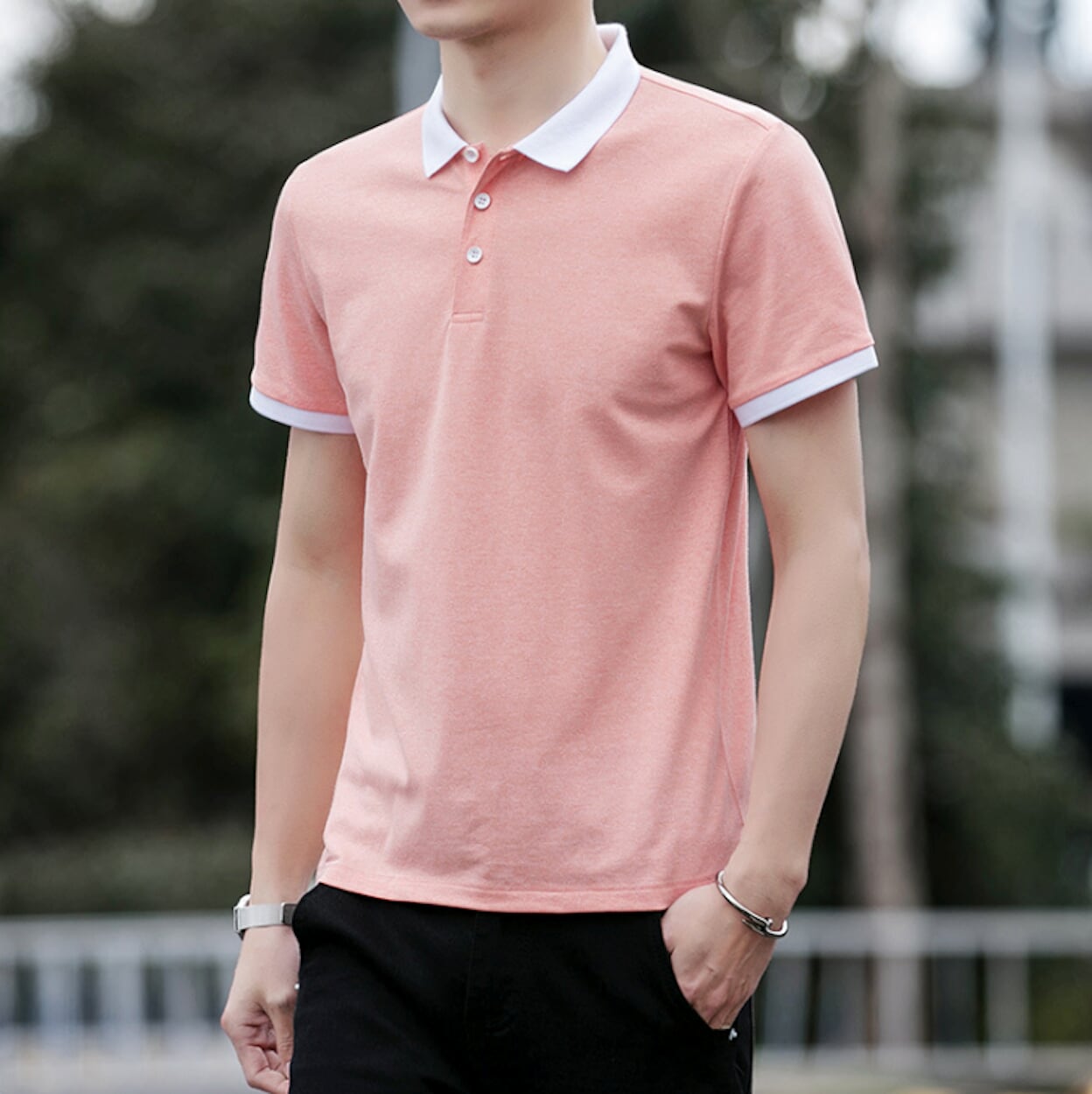 Contrast Collar Men's Polo Shirt