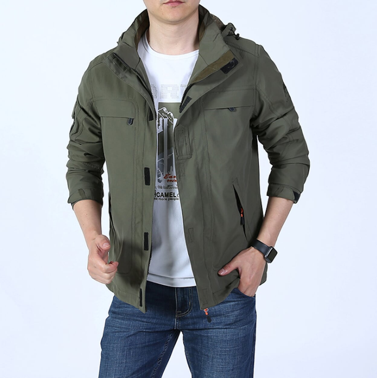 Men's Hooded Zipper Jacket with Detachable Hood