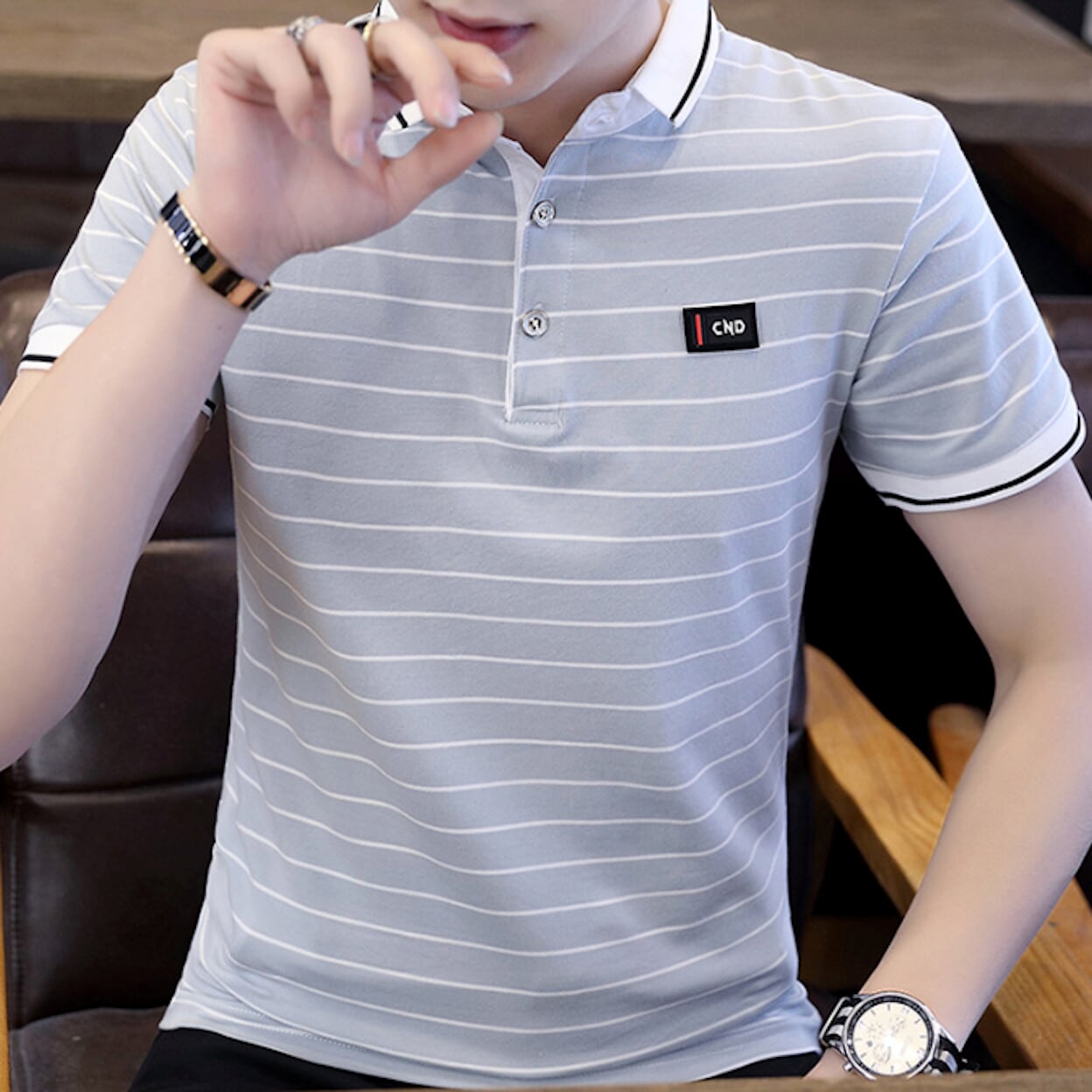 Logo-Emblazoned Striped Polo for Men