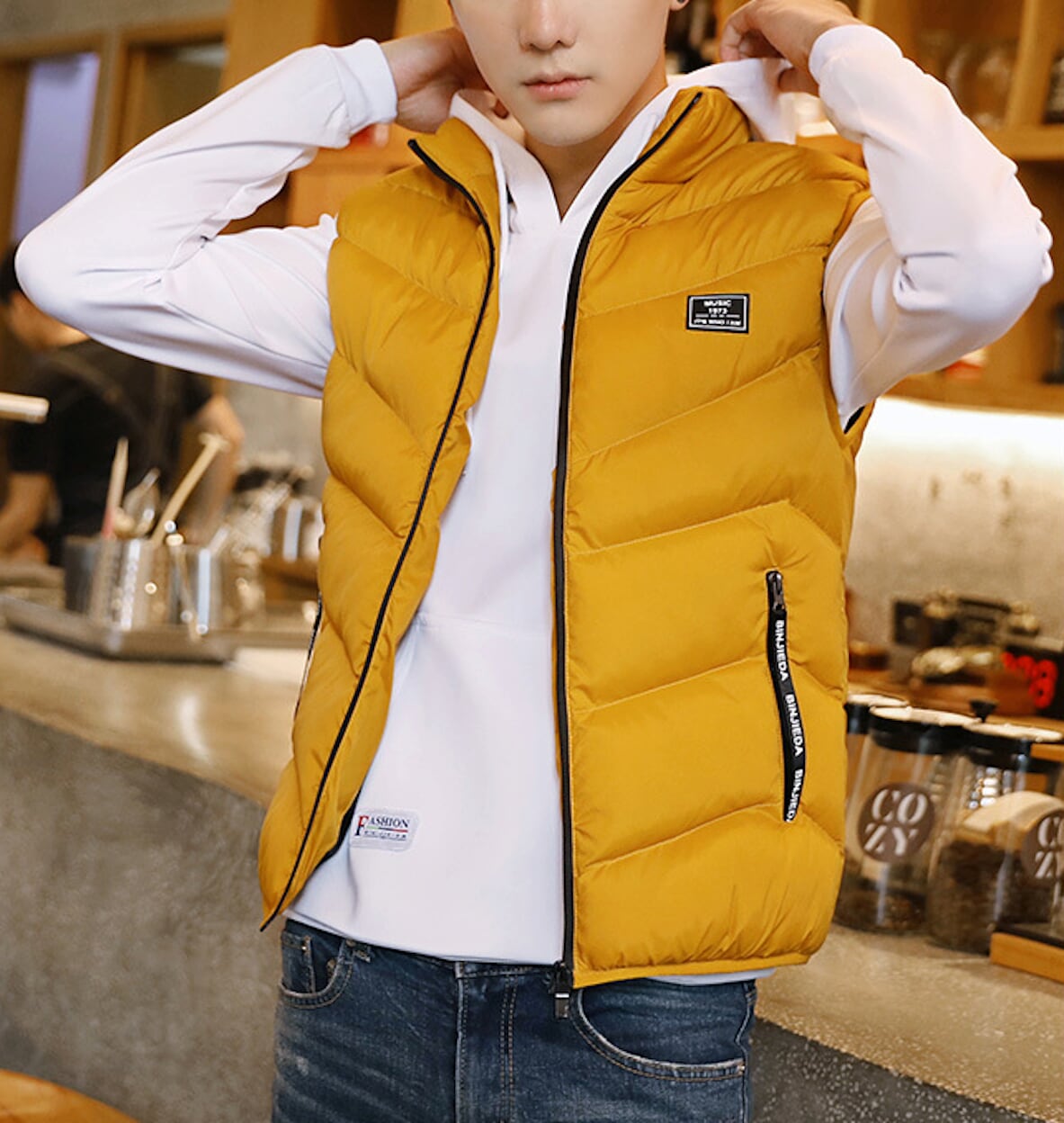 Gray High Neck Padded Vest for Men