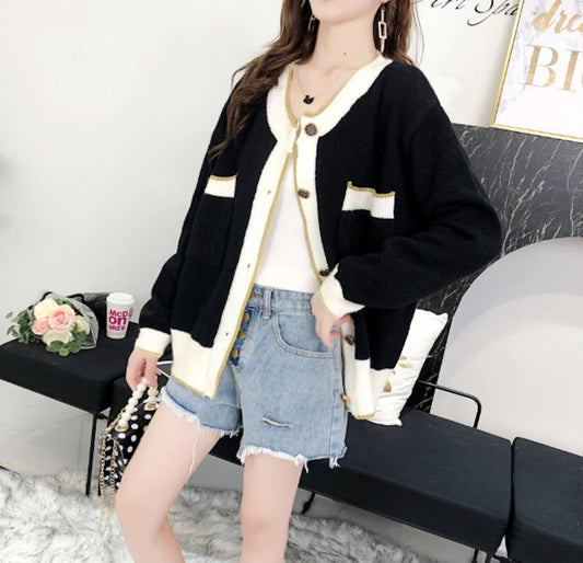 Two Tone Women's Button-Up Cardigan - Clarifying the Essence of the Product while Distinguishing It from the Original