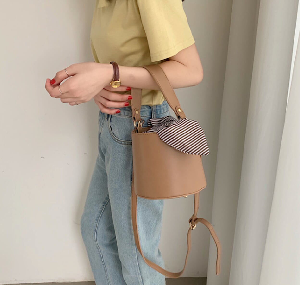 Inner Striped Bucket Bag