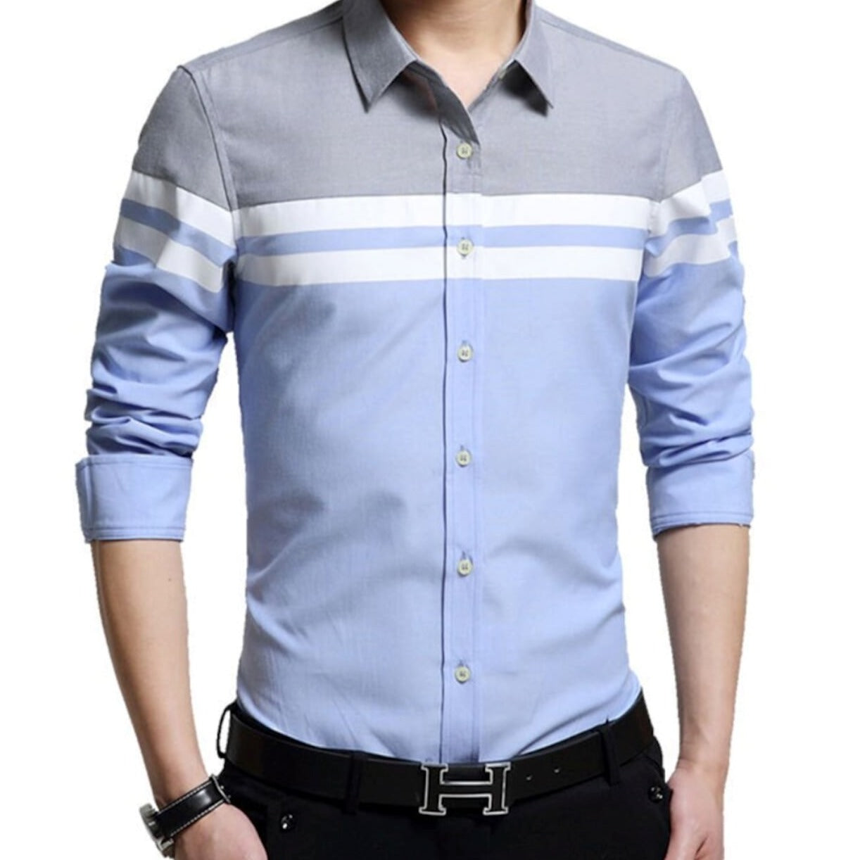 Color-Blocked Men's Button-Up Shirt: A Revised Title
