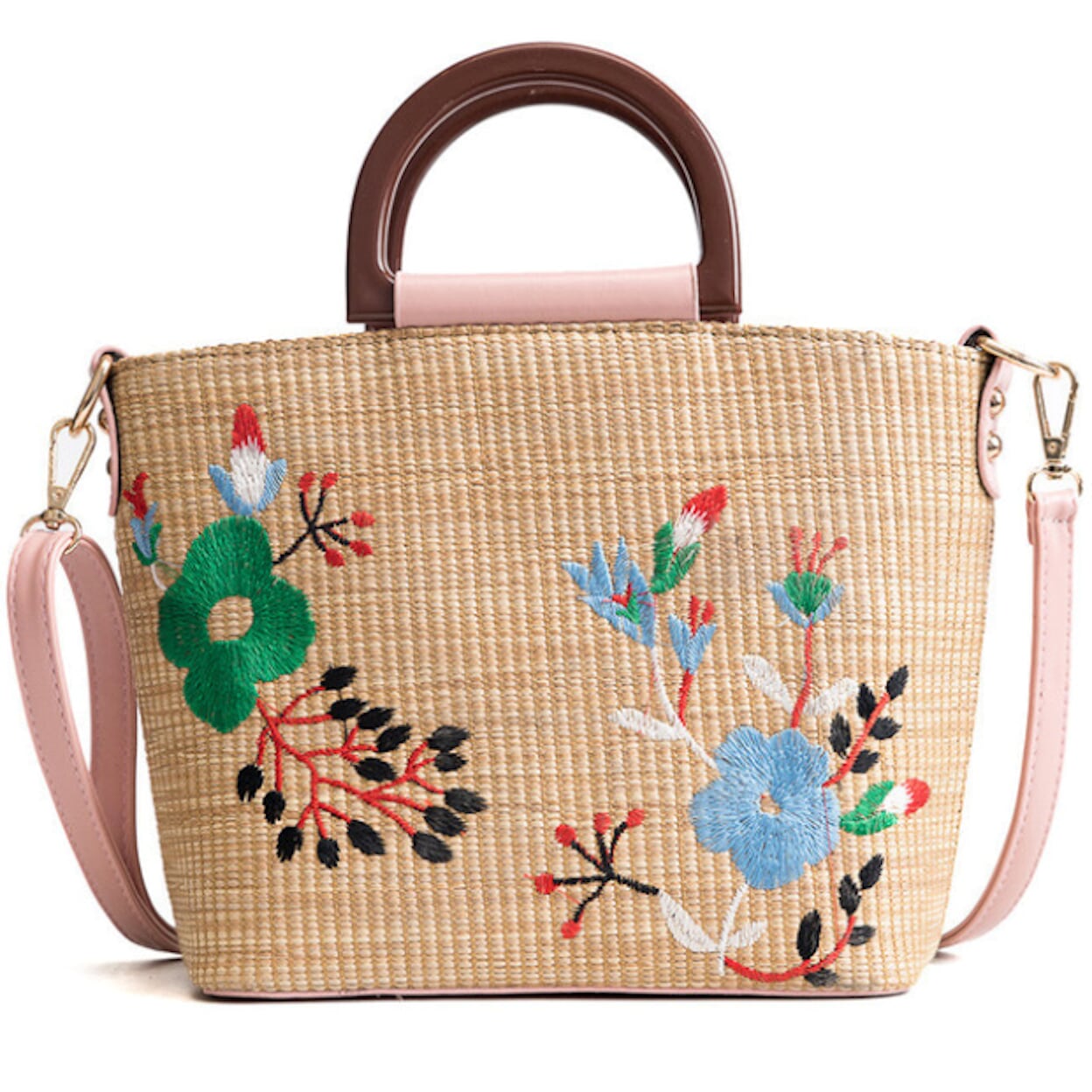 Straw Crossbody Bag with Beautiful Embroidery