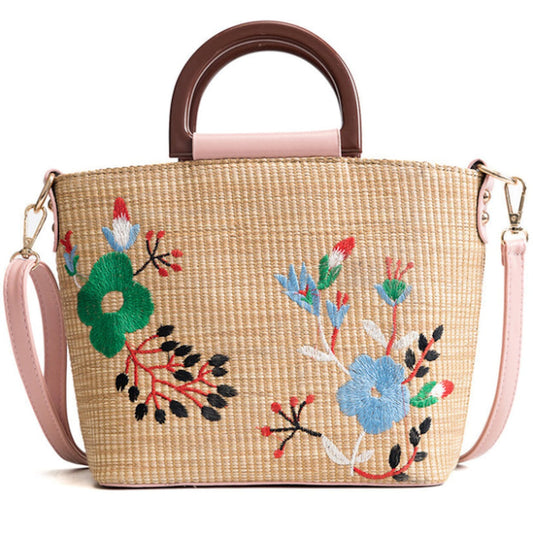 Straw Crossbody Bag with Beautiful Embroidery