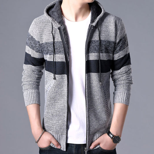Hooded Men's Striped Knitted Sweater