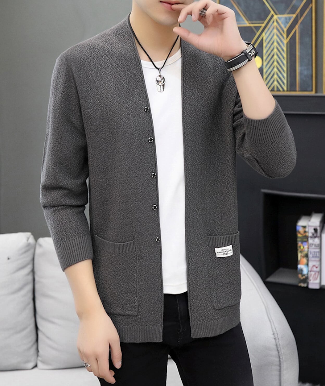 Cardigan for Men with Snap Buttons and Pockets
