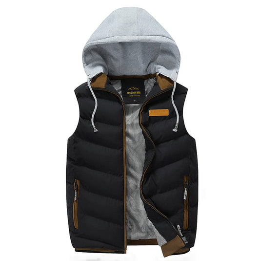 Black Removable Hooded Puffer Vest for Men's Winter Wear