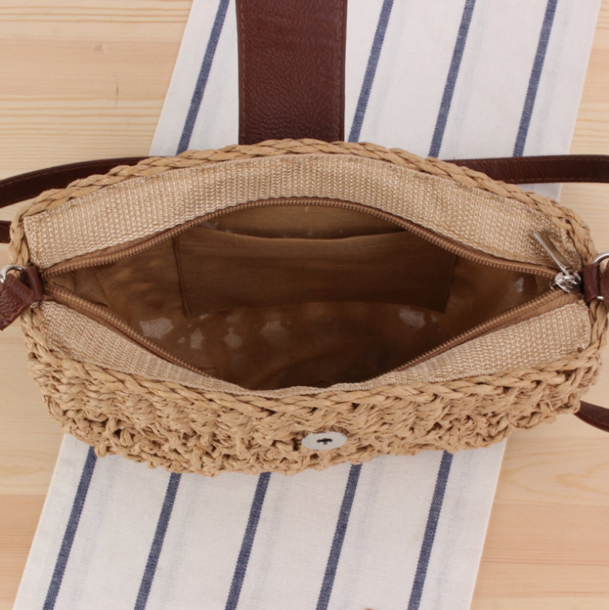 Straw Crossbody Bag with a Half Moon Design
