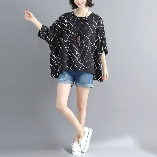 Geo Print Batwing Top for Women