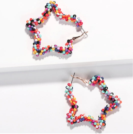 Star-shaped Beaded Hoop Earrings