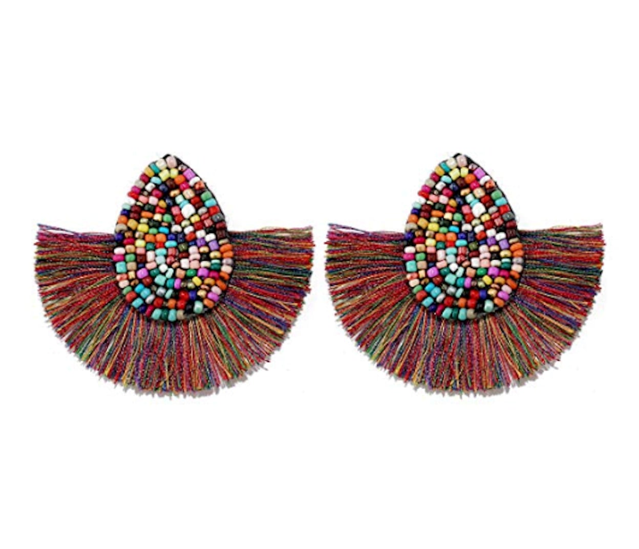 Vibrant Tasseled Waterdrop Earrings with Beaded Accents