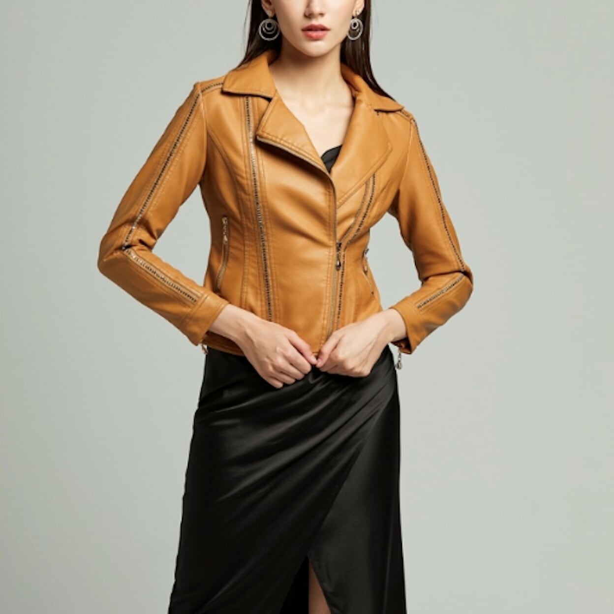 Vegan Biker Jacket with Stud Embellishments for Women