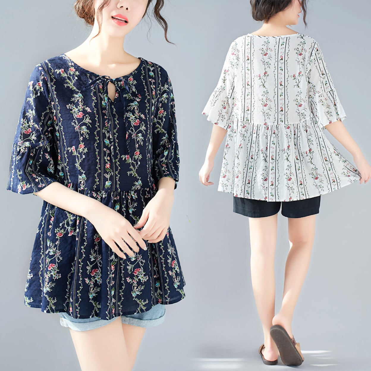 Floral Blouse with Cascading Ruffles for Women