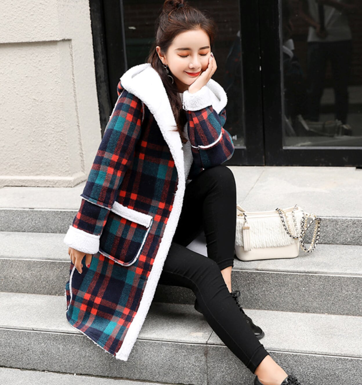 Hooded Women's Check Print Jacket