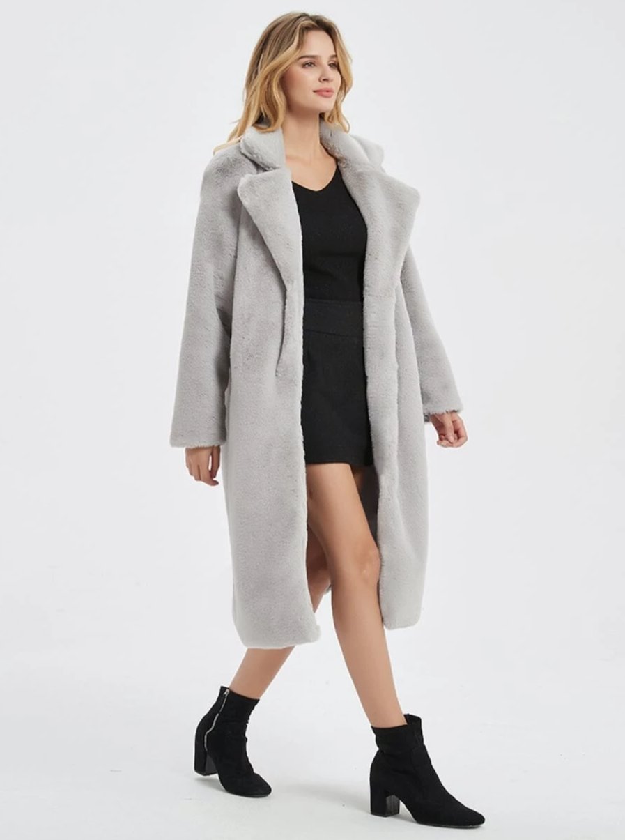 Faux Fur Women's Jacket featuring Lapel Collar