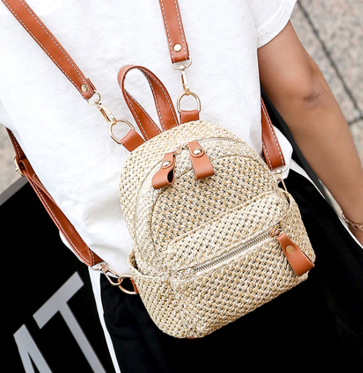 Compact Straw Backpack