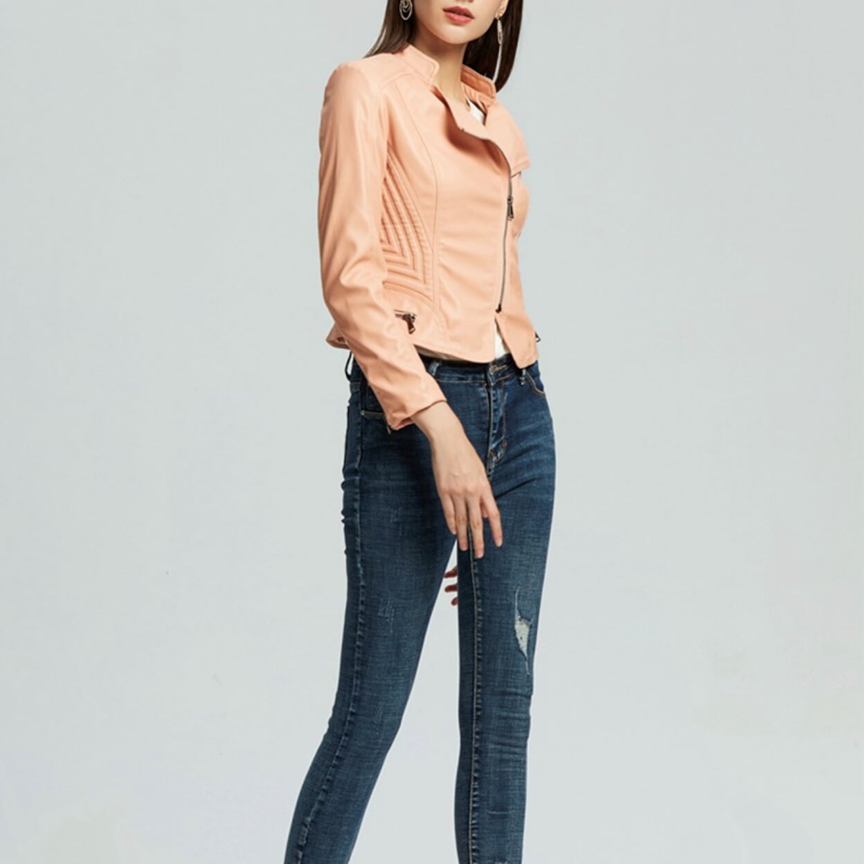 Cropped Motorcycle Jacket for Women with Zipper Accents