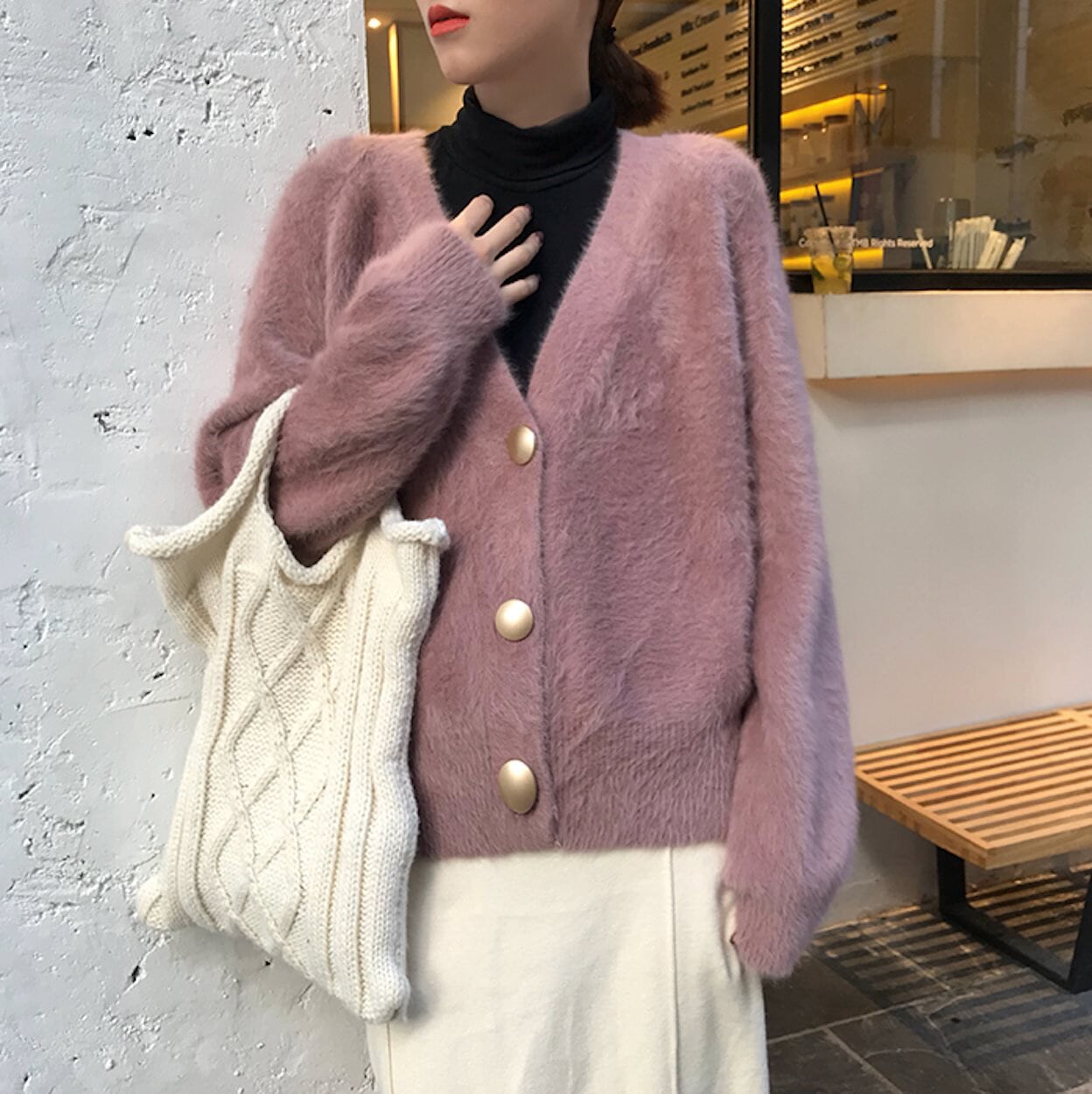 Fuzzy V-Neck Women's Cardigan