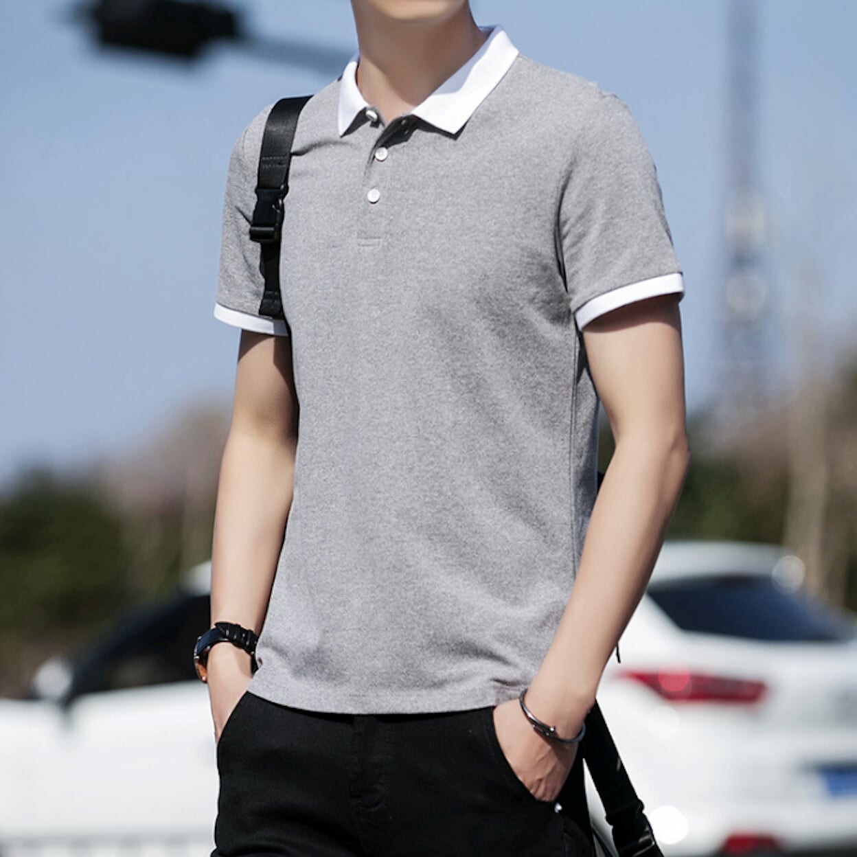 Contrast Collar Men's Polo Shirt