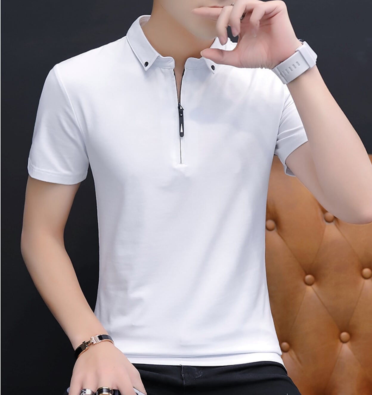 Half-Zip Polo Shirt for Men featuring Collar Embellishments